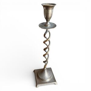 Vintage MCM Twist Brass Candlestick Holder 12.5" Tall Spiral Metal